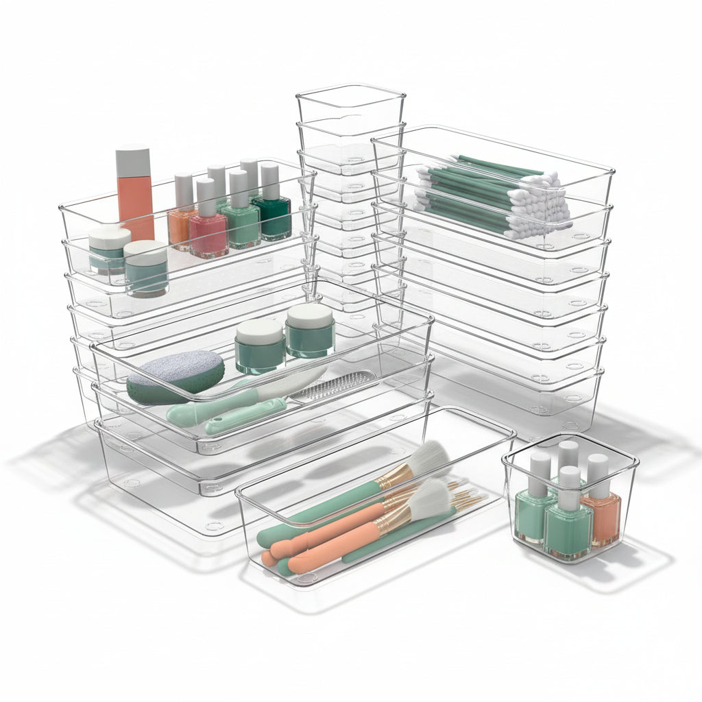 Set di vassoi in plastica per organizzare i cassetti Cucina Ufficio Bagno
