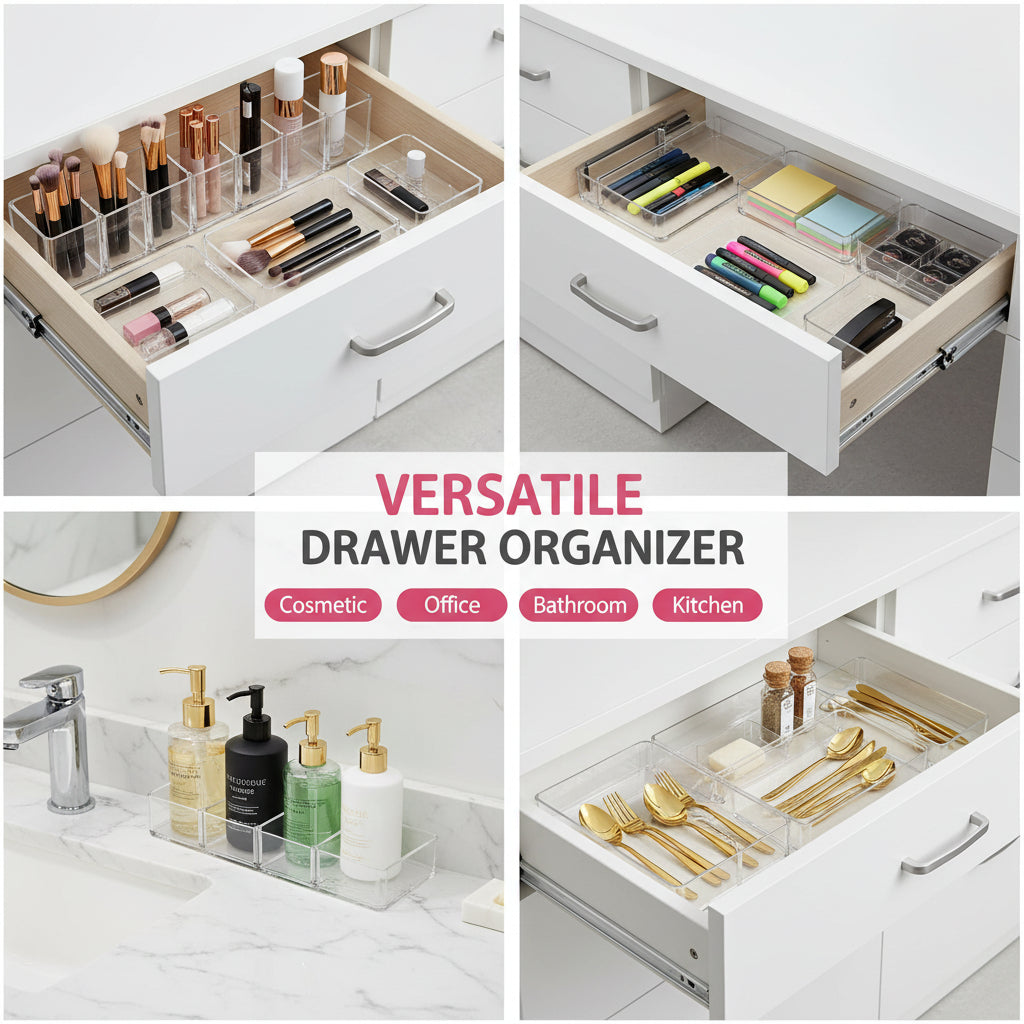 Set di vassoi in plastica per organizzare i cassetti Cucina Ufficio Bagno
