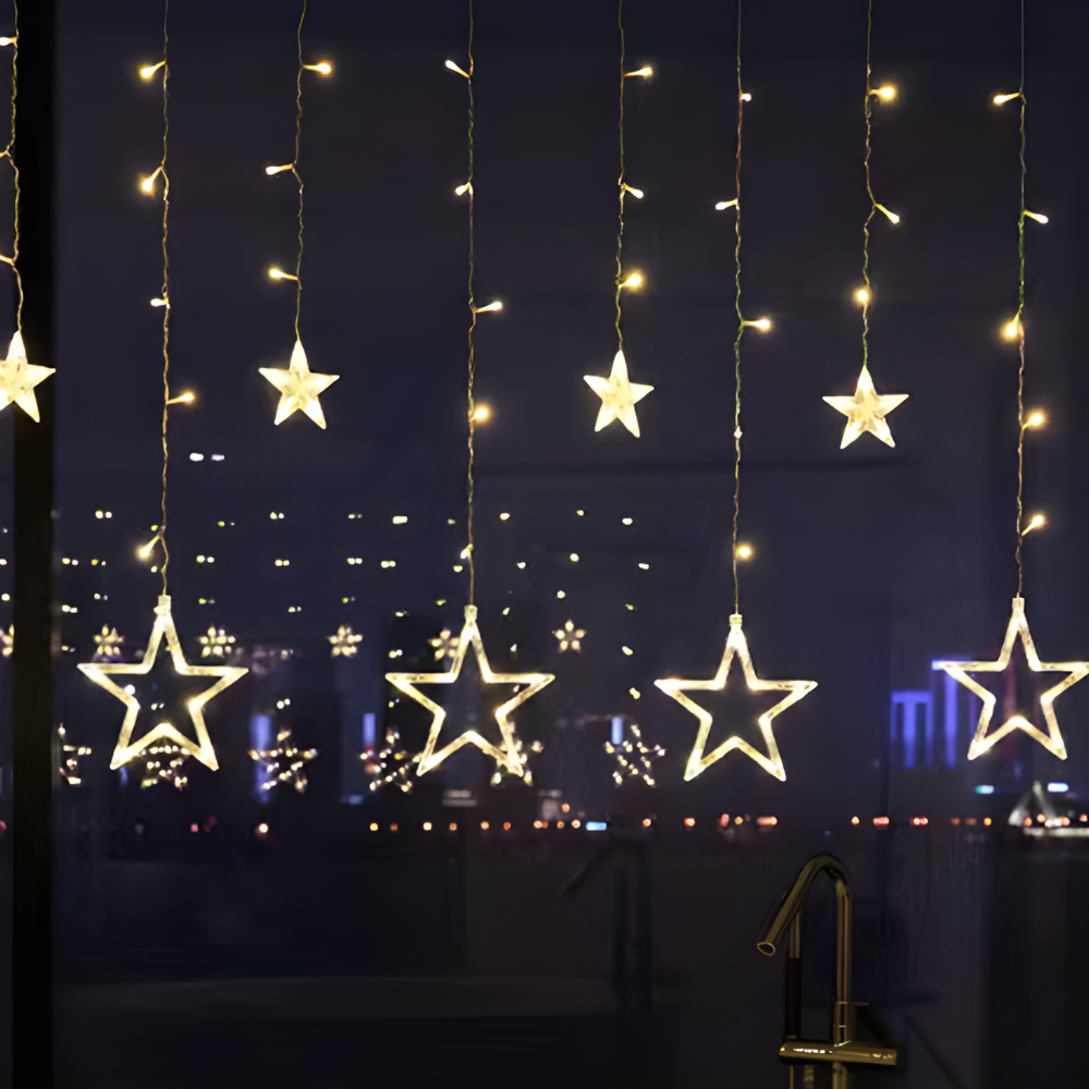 Perdea de lumină cu LED Stea Alb Cald pentru interior și exterior Decor de sărbători