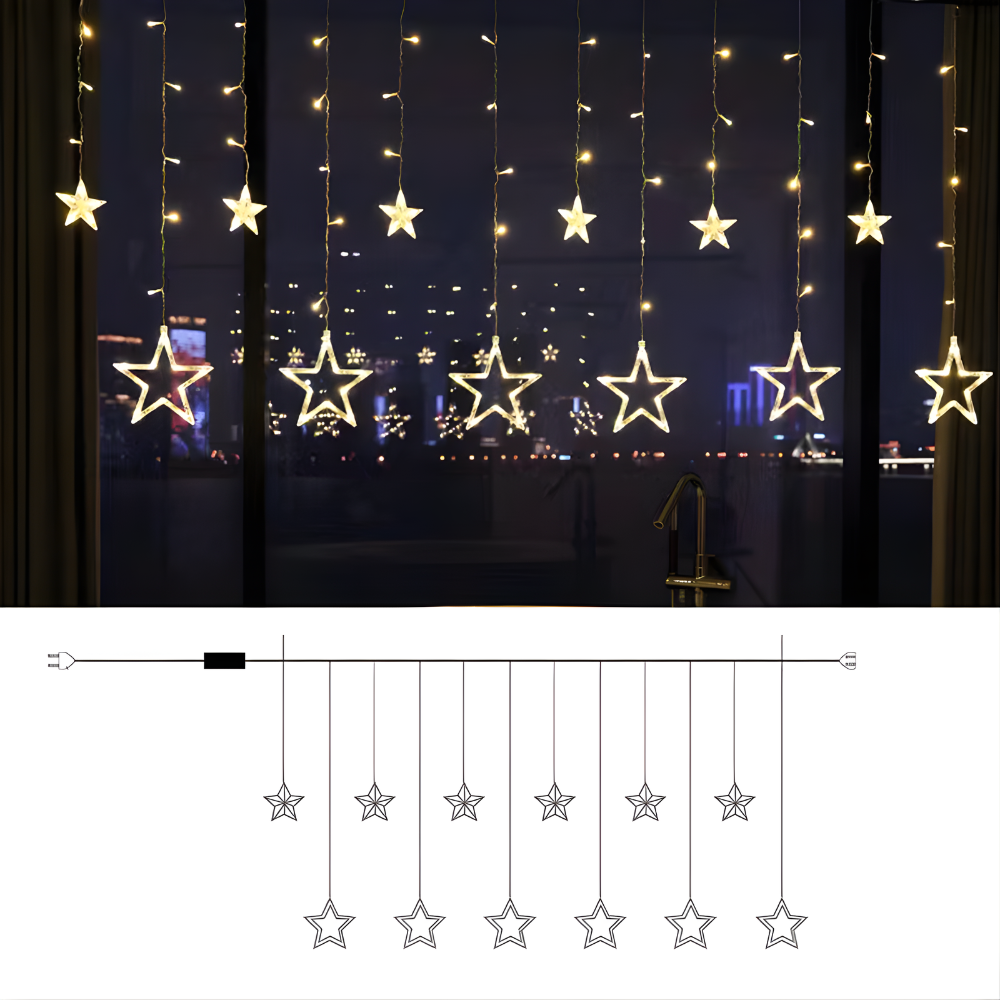 Perdea de lumină cu LED Stea Alb Cald pentru interior și exterior Decor de sărbători