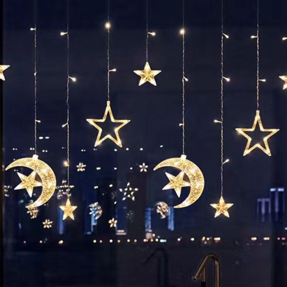 Perdea de lumină cu LED Stea Alb Cald pentru interior și exterior Decor de sărbători