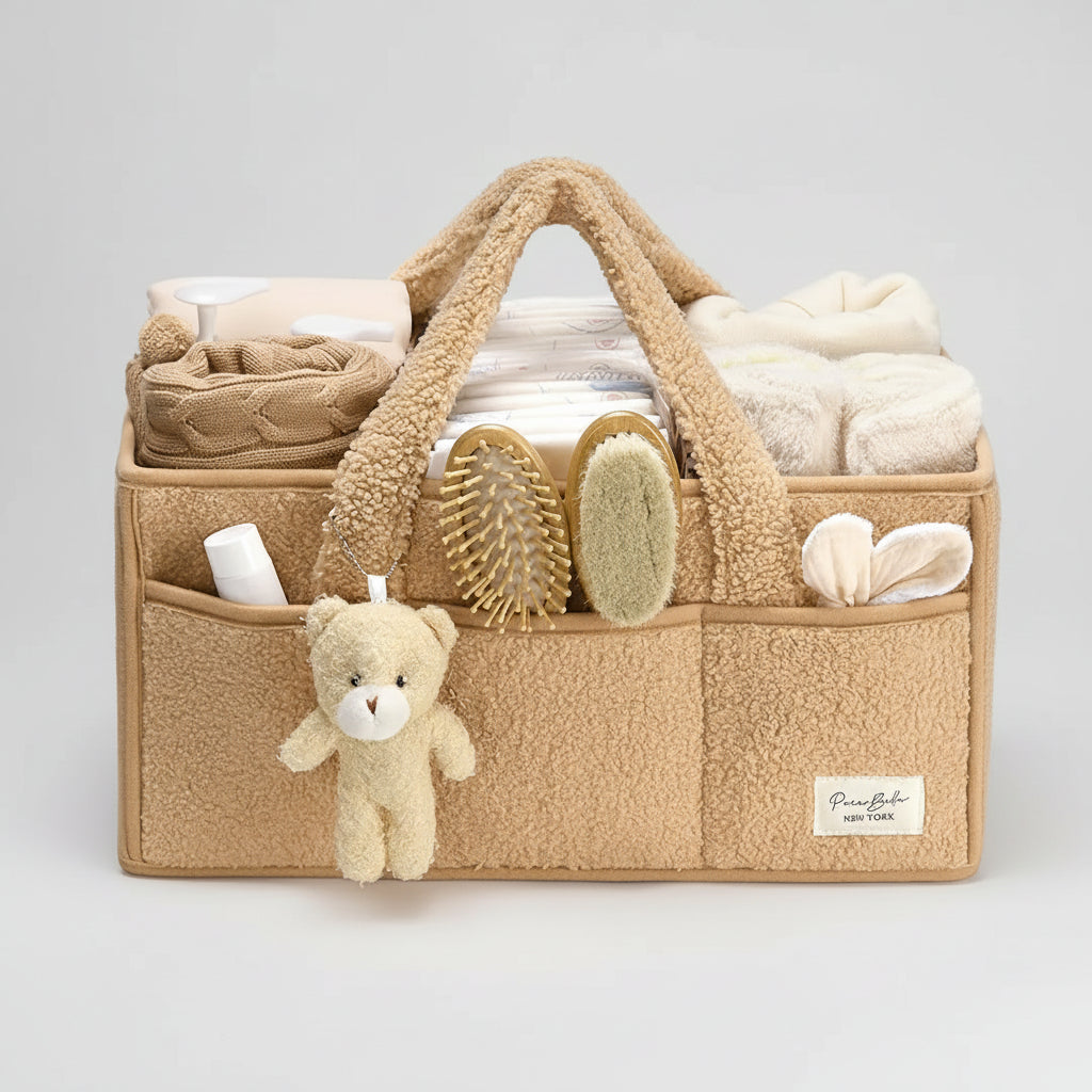 Diaper Caddy Organizer Plush Sherpa Baby Storage Basket