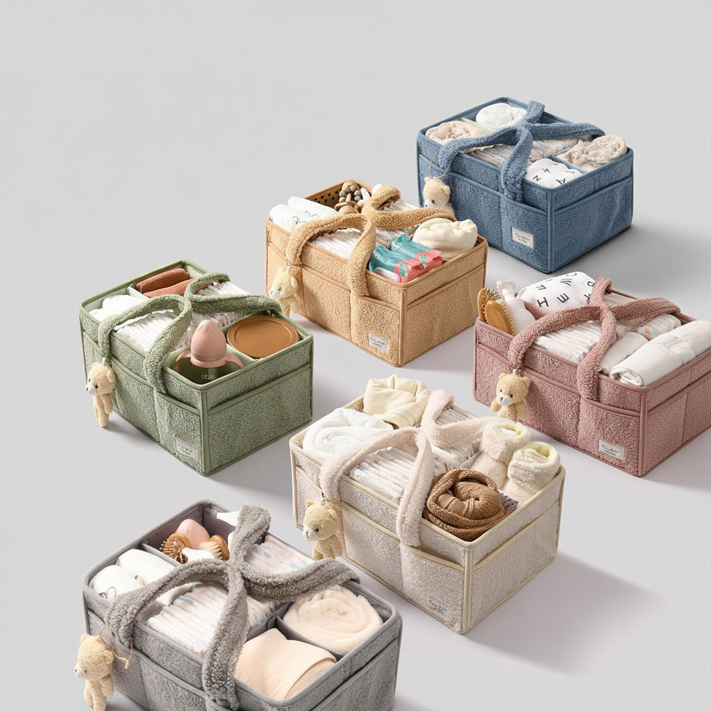 Diaper Caddy Organizer Plush Sherpa Baby Storage Basket
