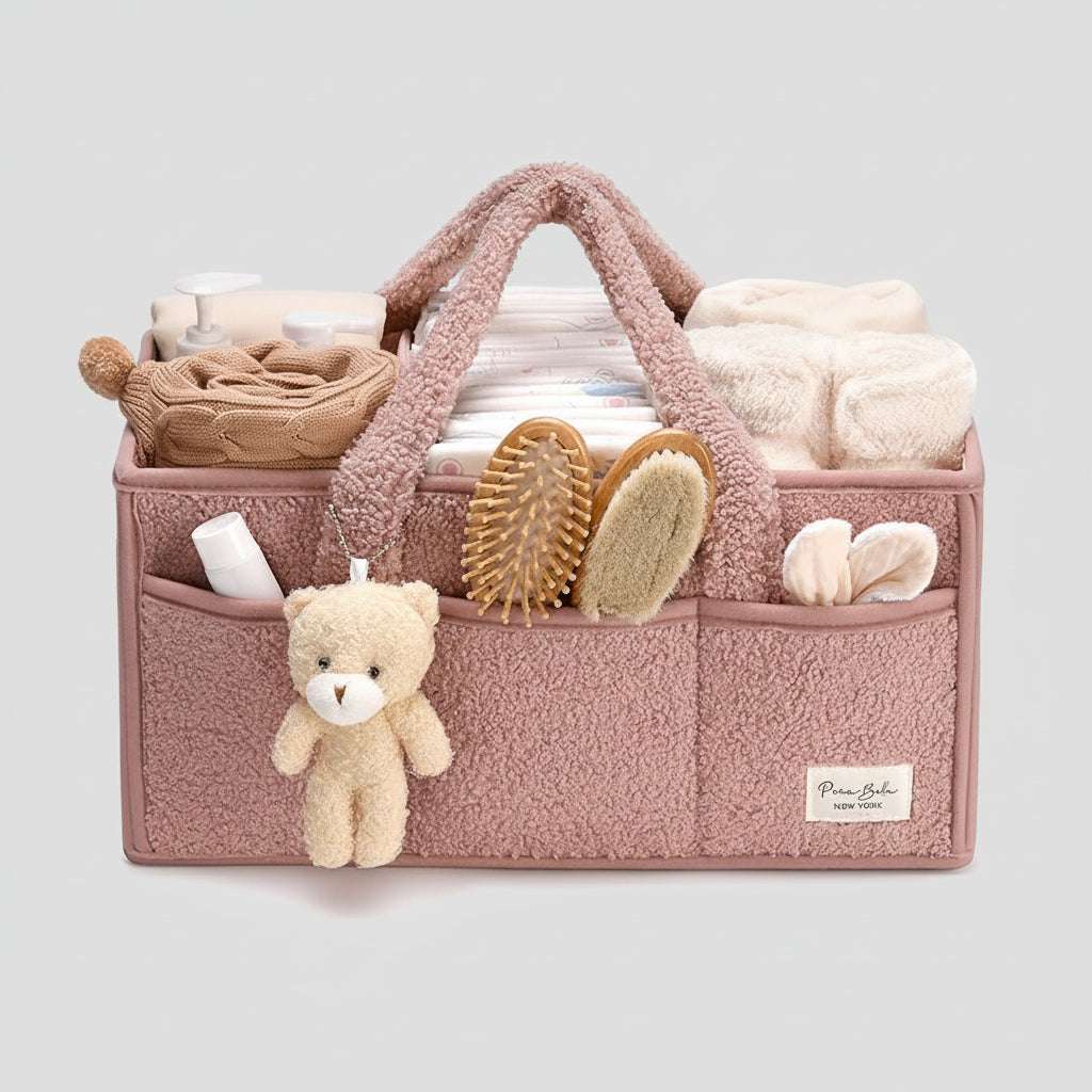 Diaper Caddy Organizer Plush Sherpa Baby Storage Basket