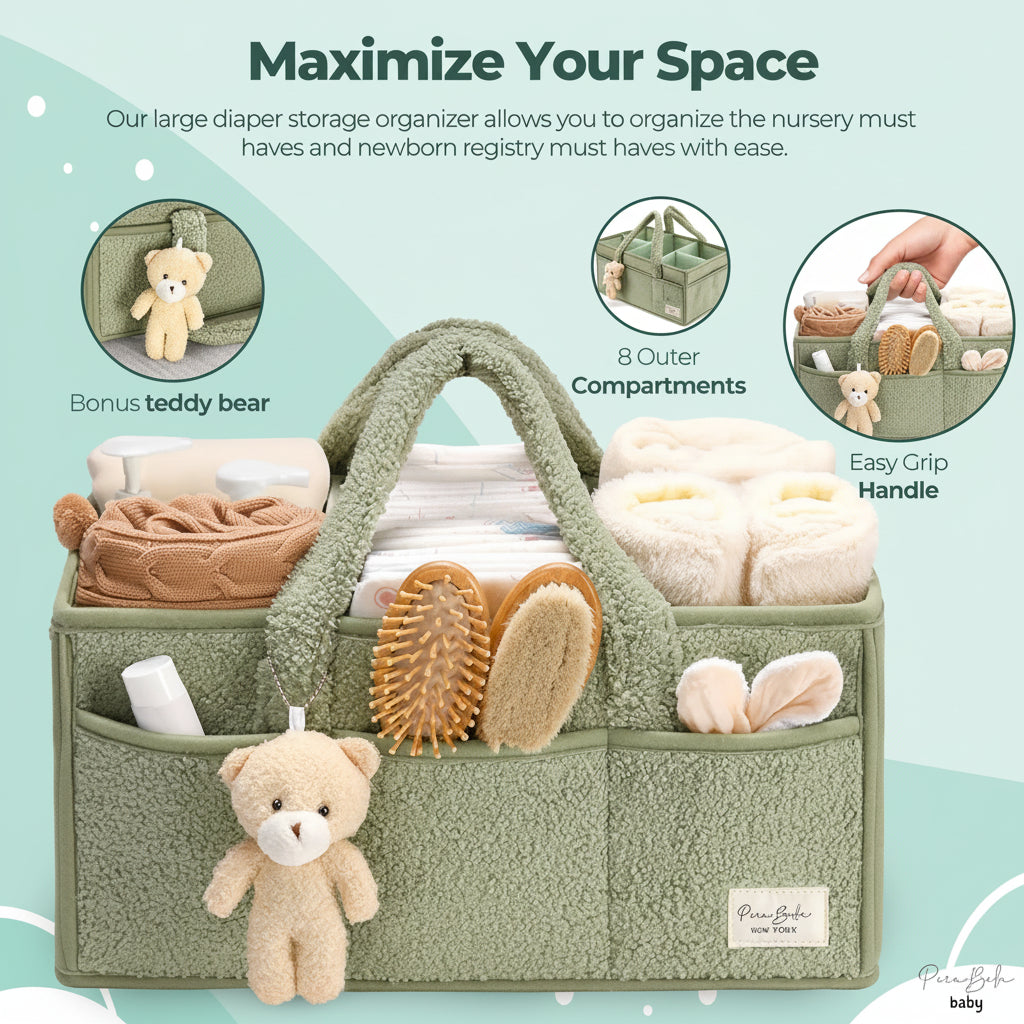 Diaper Caddy Organizer Plush Sherpa Baby Storage Basket