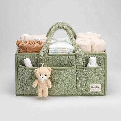 Diaper Caddy Organizer Plush Sherpa Baby Storage Basket