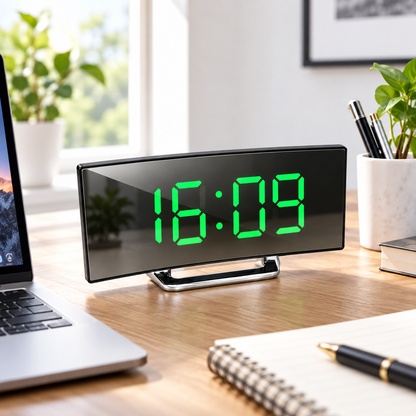 Reloj despertador digital con pantalla LED curva y espejo