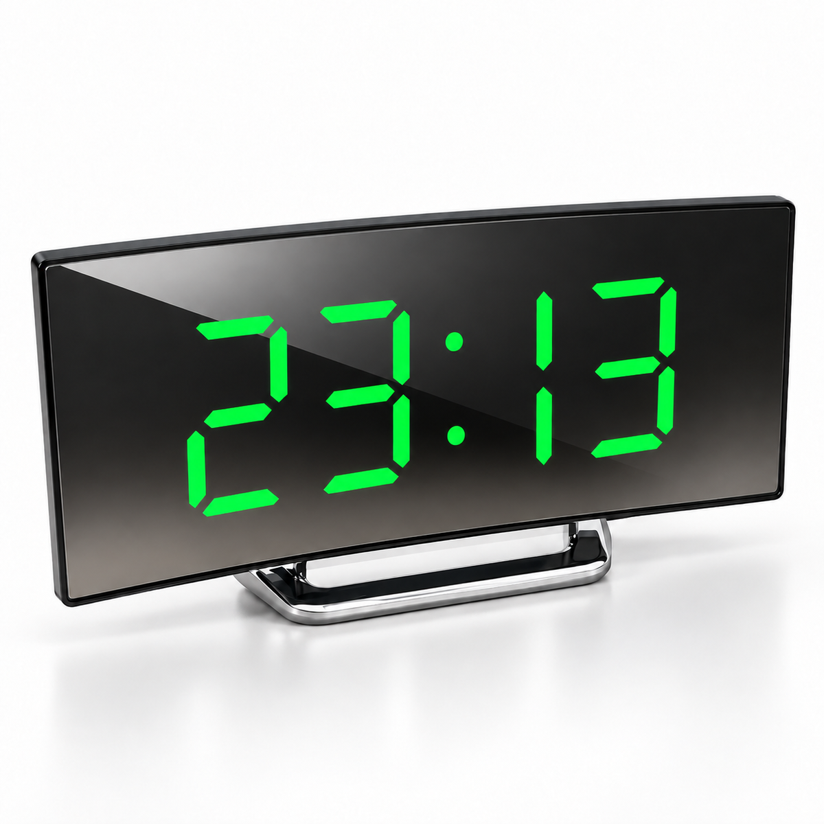 Reloj despertador digital con pantalla LED curva y espejo