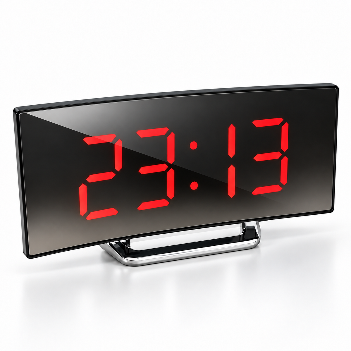 Reloj despertador digital con pantalla LED curva y espejo