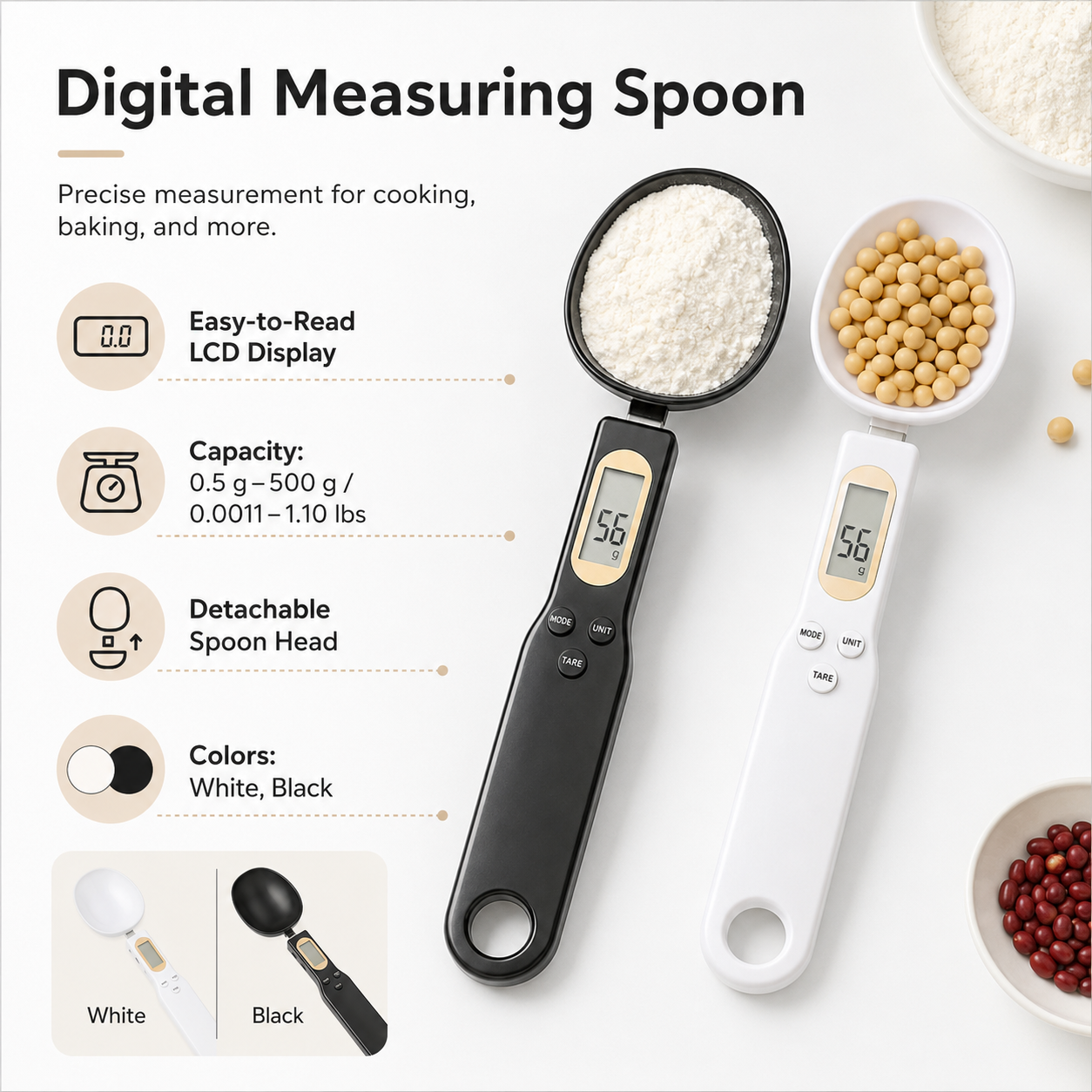 Cuchara medidora digital con pantalla LCD, báscula de cocina