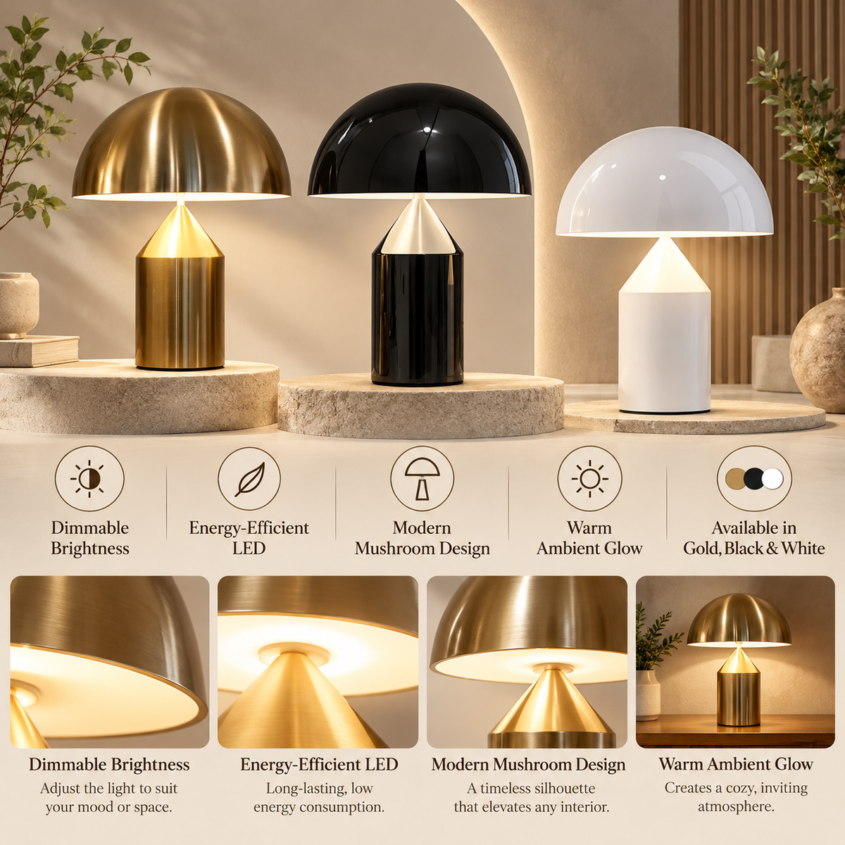 Dæmpbar bordlampe, energieffektivt moderne design