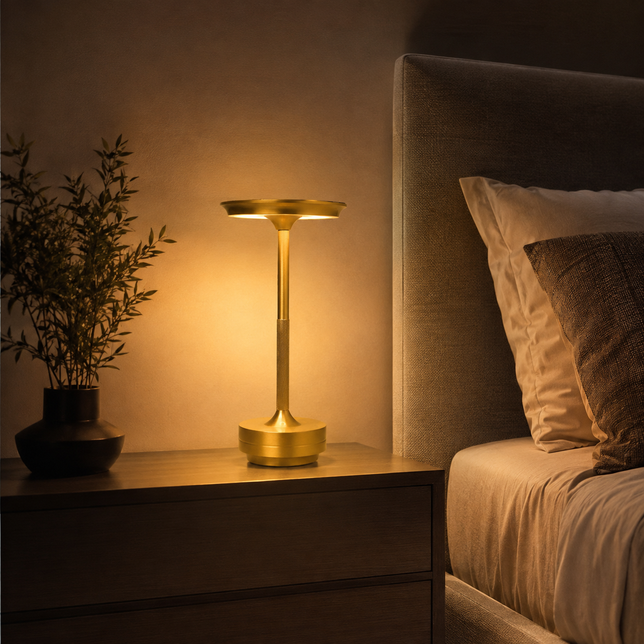 Dæmpbar lampe – trådløs metallisk bordlampe i moderne design