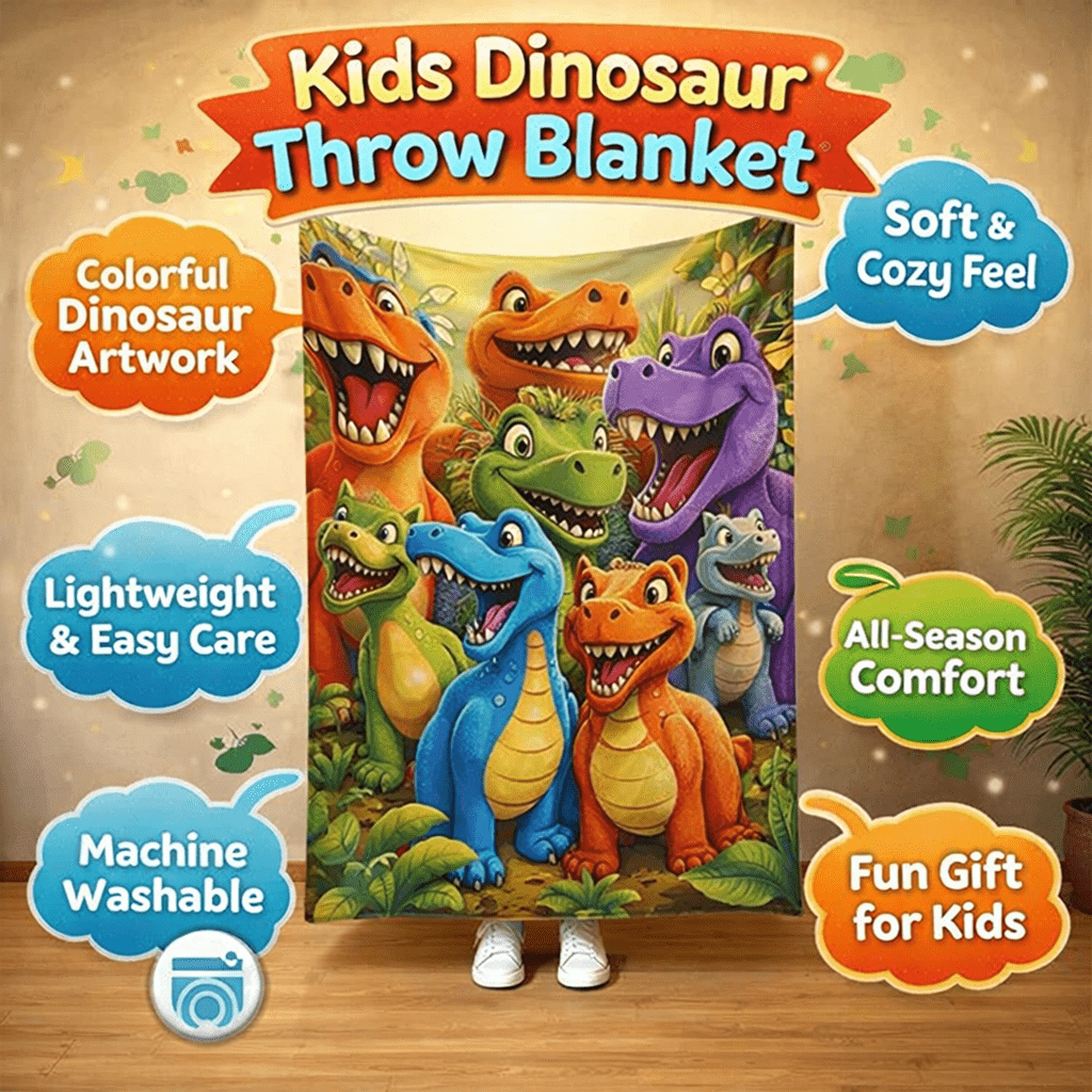Coperta per bambini con dinosauri colorati, coperta morbida in pile cartoon per letto