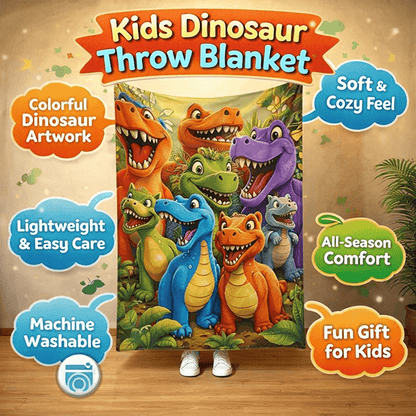 Coperta per bambini con dinosauri colorati, coperta morbida in pile cartoon per letto