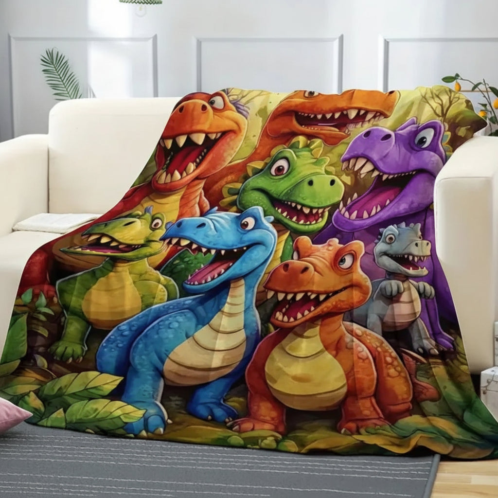 Coperta per bambini con dinosauri colorati, coperta morbida in pile cartoon per letto