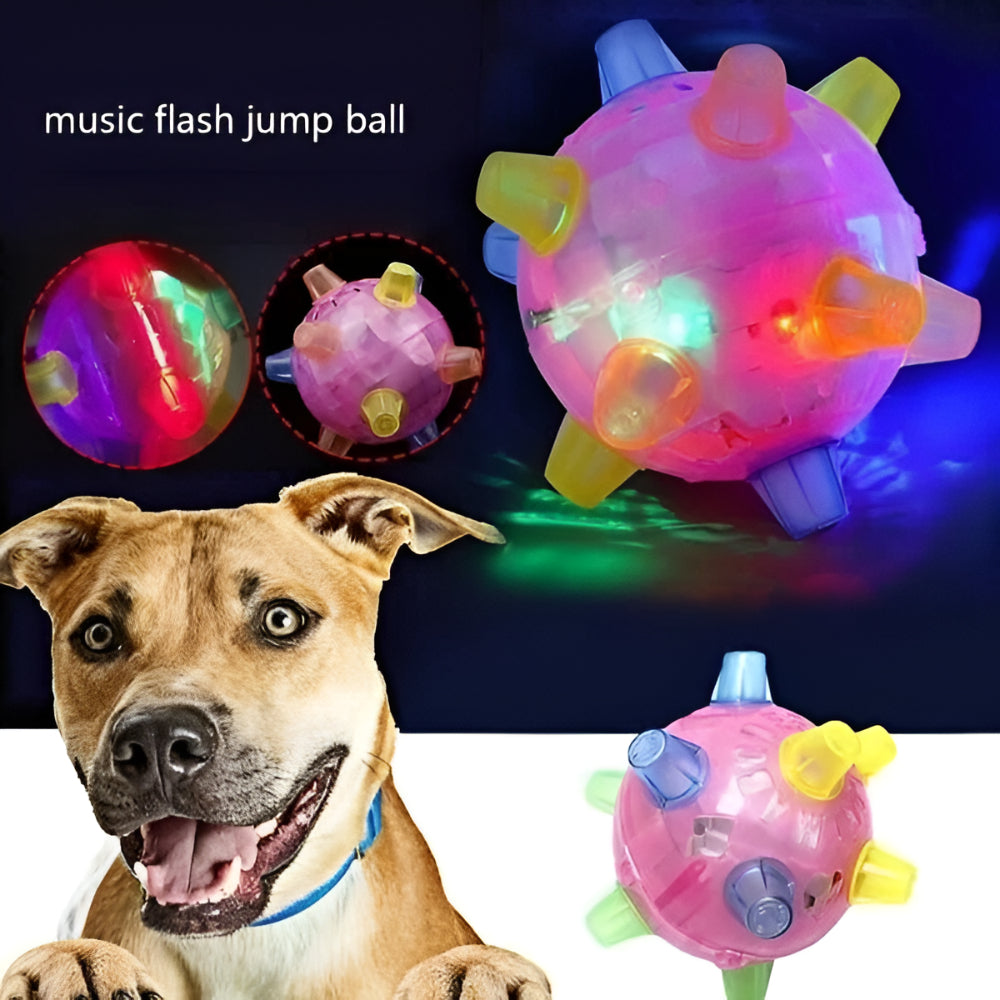 Juguete para perro pelota saltarina interactiva de plástico y caucho con luz LED