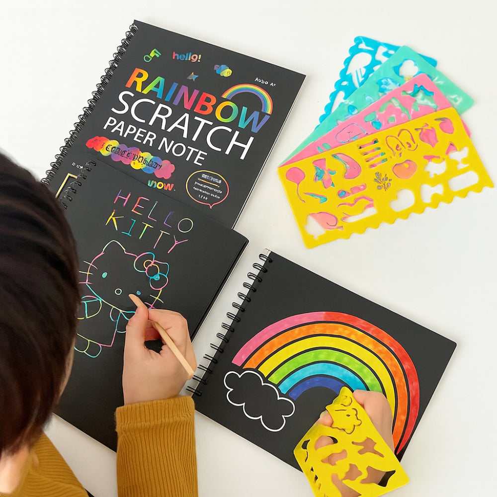 Set de Artă Scratch pe Hârtie pentru Desen cu Temă Curcubeu
