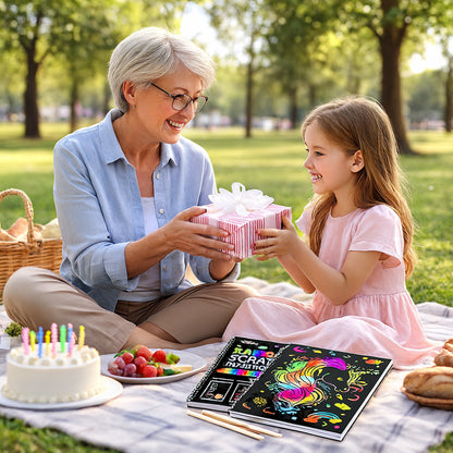 Set de Artă Scratch pe Hârtie pentru Desen cu Temă Curcubeu