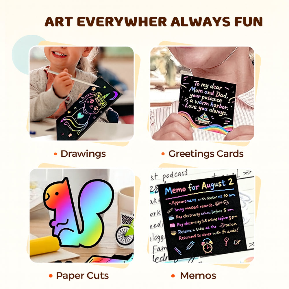 Set de Artă Scratch pe Hârtie pentru Desen cu Temă Curcubeu