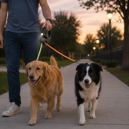 Dobbelt hundesnor med LED-lys og håndfri design