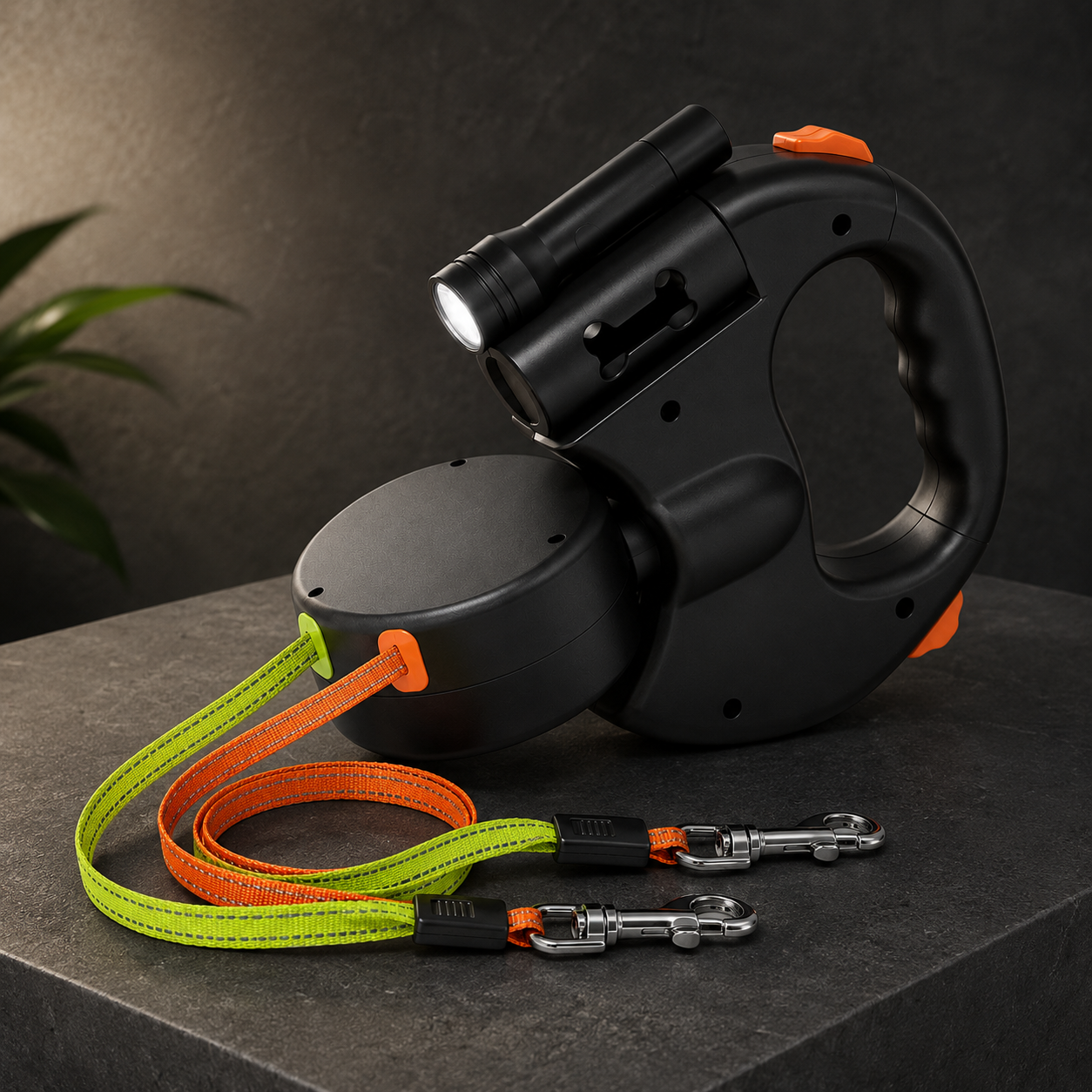 Dobbelt hundesnor med LED-lys og håndfri design