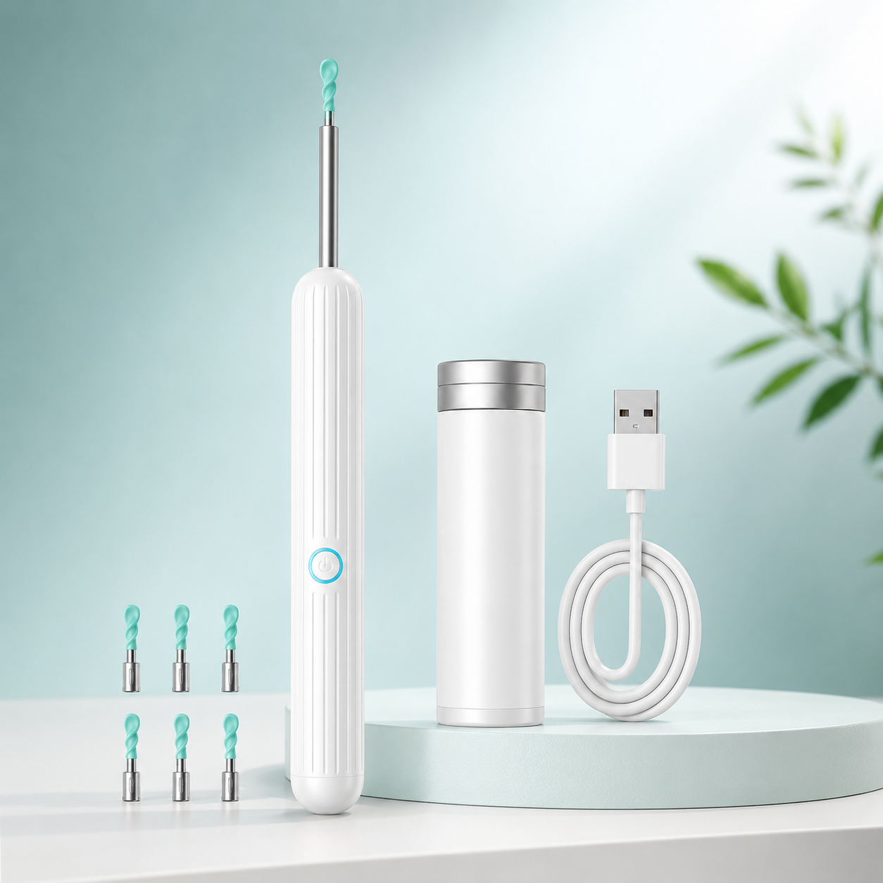 Dispositivo limpiador y removedor de cerumen con punta espiral y LED