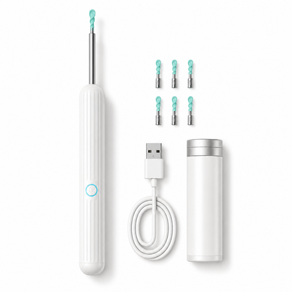 Dispositivo limpiador y removedor de cerumen con punta espiral y LED