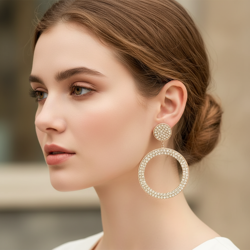 Earrings Mothers Day Gift Gold Rhinestone Hoop Statement Jewelry