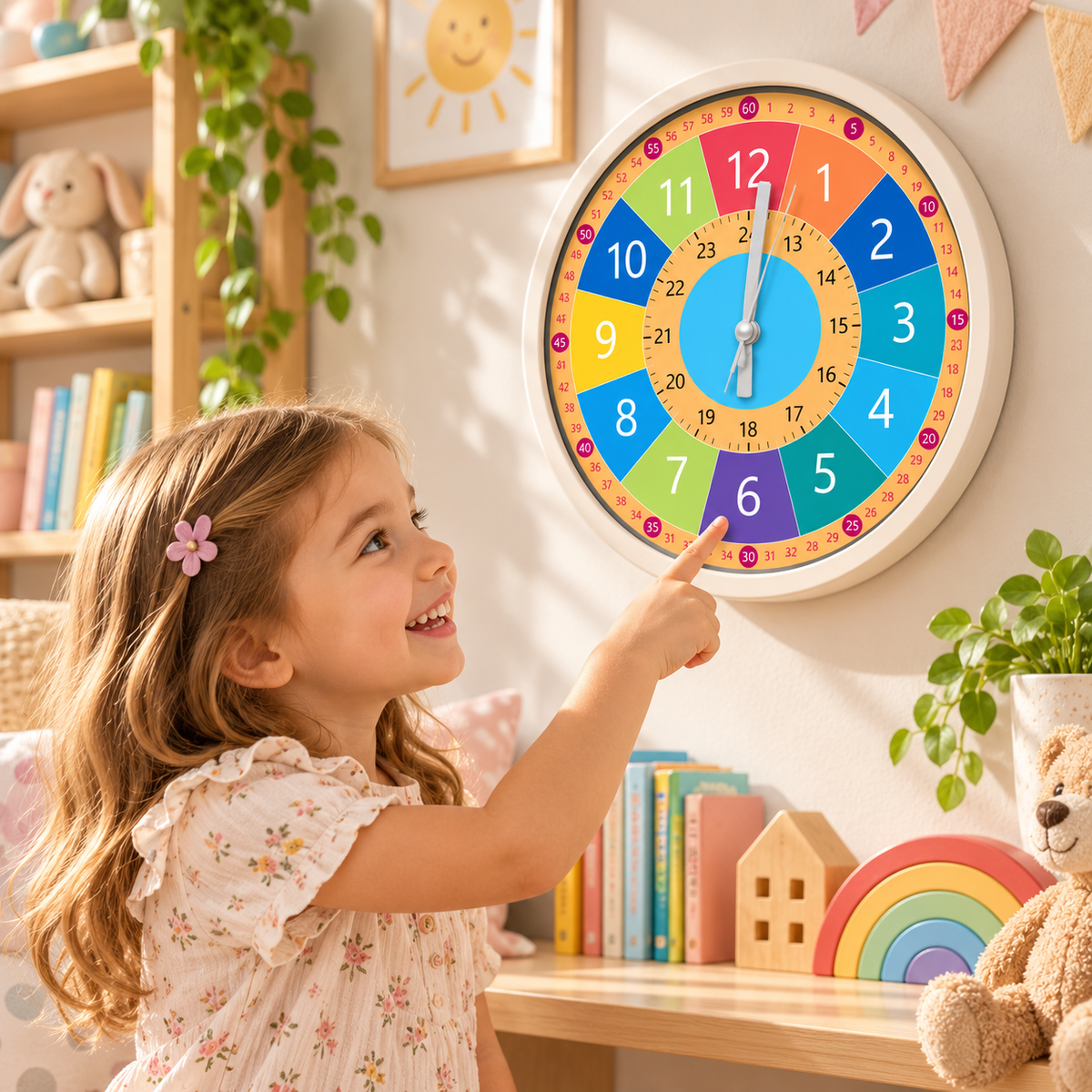 Relógio de parede educativo para crianças aprenderem os números e os ponteiros