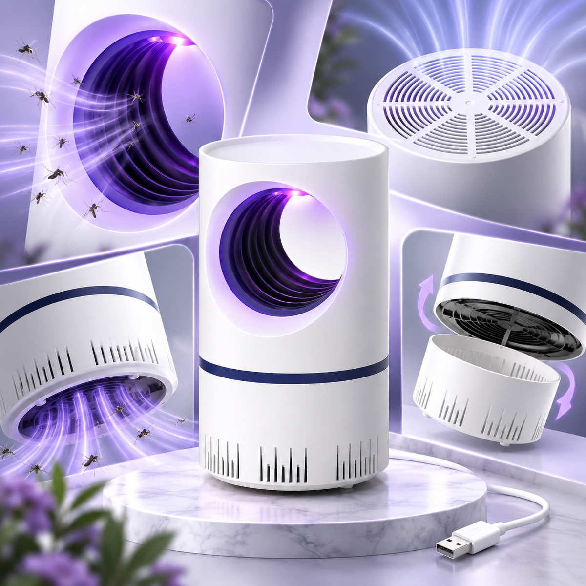 Lâmpada elétrica anti-mosquitos para interior, silenciosa, USB, uso noturno