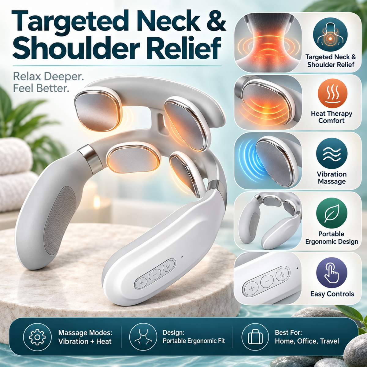 Electric Neck Massager Vibrating Shoulder Portable Relief