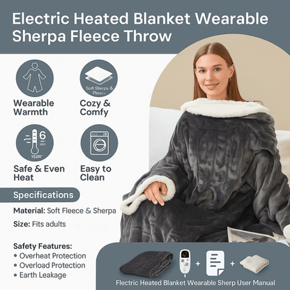 Electric Heated Blanket Wearable Sherpa Fleece Throw Adults - Image 6