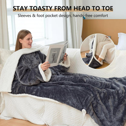 Electric Heated Blanket Wearable Sherpa Fleece Throw for Adults 3