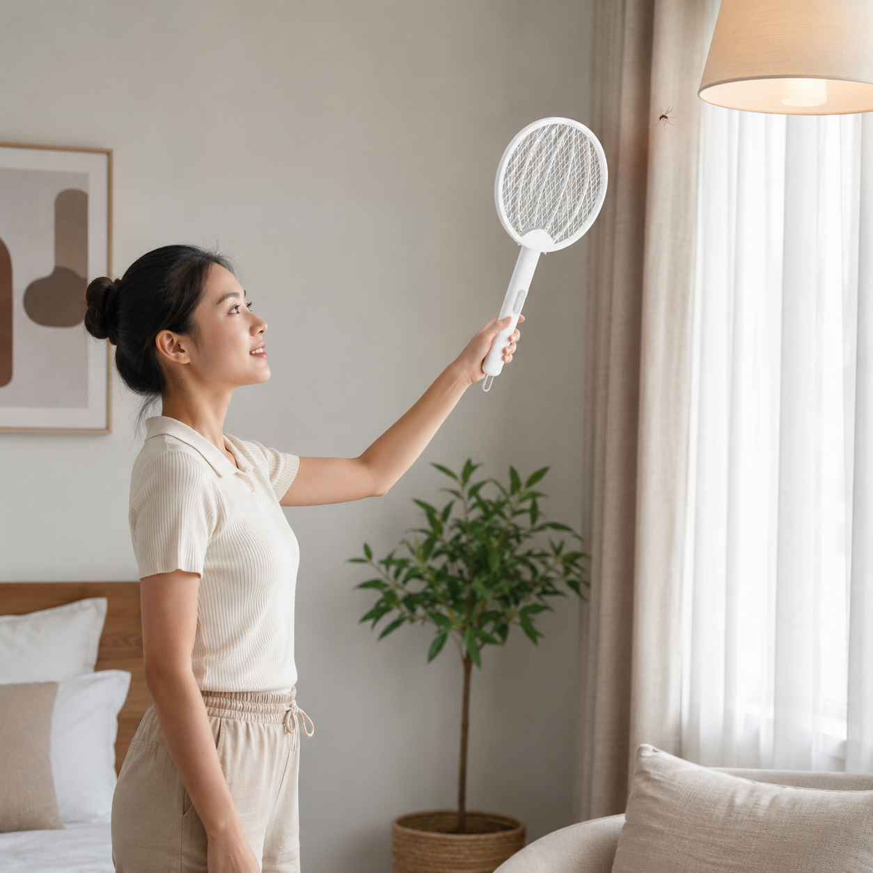 Electric Mosquito Racket Foldable Zapper Handle Mesh