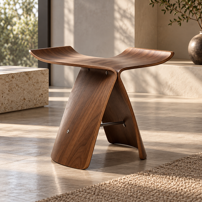 Taburete de madera elegante, otomana versátil, diseño moderno