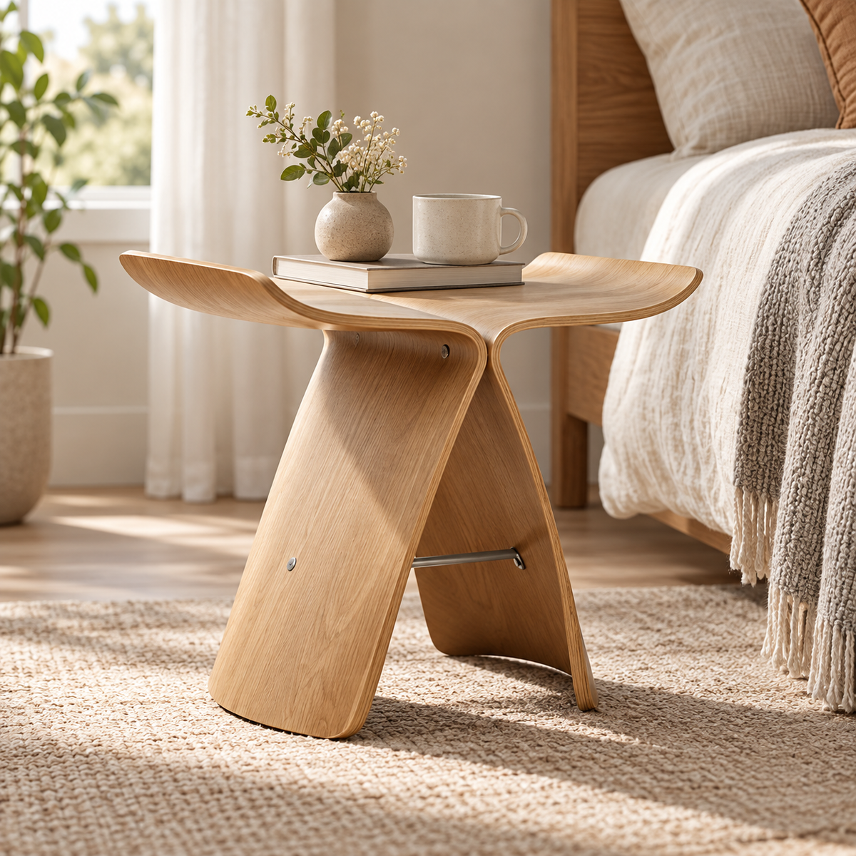 Taburete de madera elegante, otomana versátil, diseño moderno