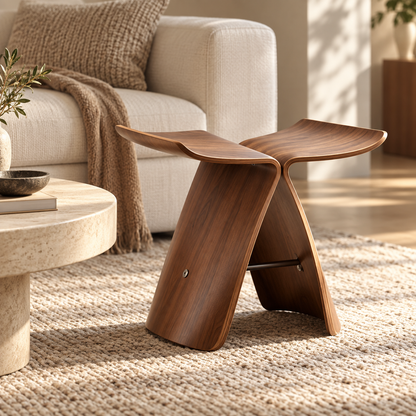 Taburete de madera elegante, otomana versátil, diseño moderno