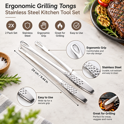 Ergonomic Grilling Tongs Stainless Steel Kitchen Tool Set