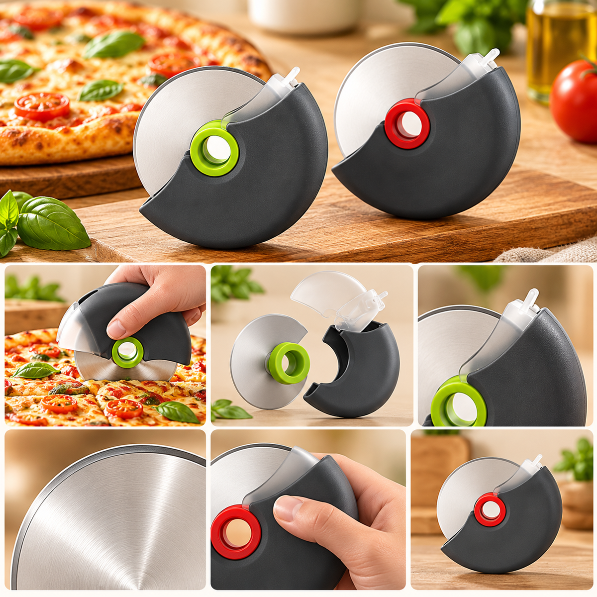Ergonomisk pizzaskærer med aftageligt design i rustfrit stål
