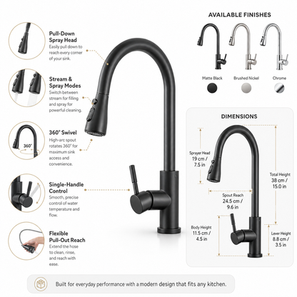 Extendable Kitchen Faucet Pull Down Flexible Swivel Spray