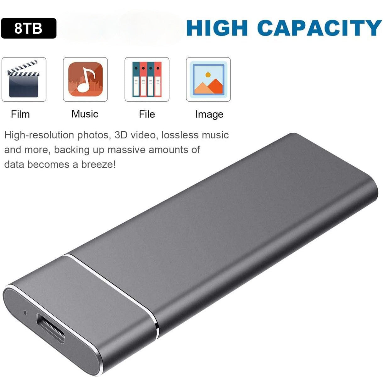 Disco Rígido Externo Portátil SSD 8TB USB Slim Armazenamento Backup