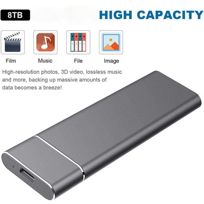 Disco Rígido Externo Portátil SSD 8TB USB Slim Armazenamento Backup