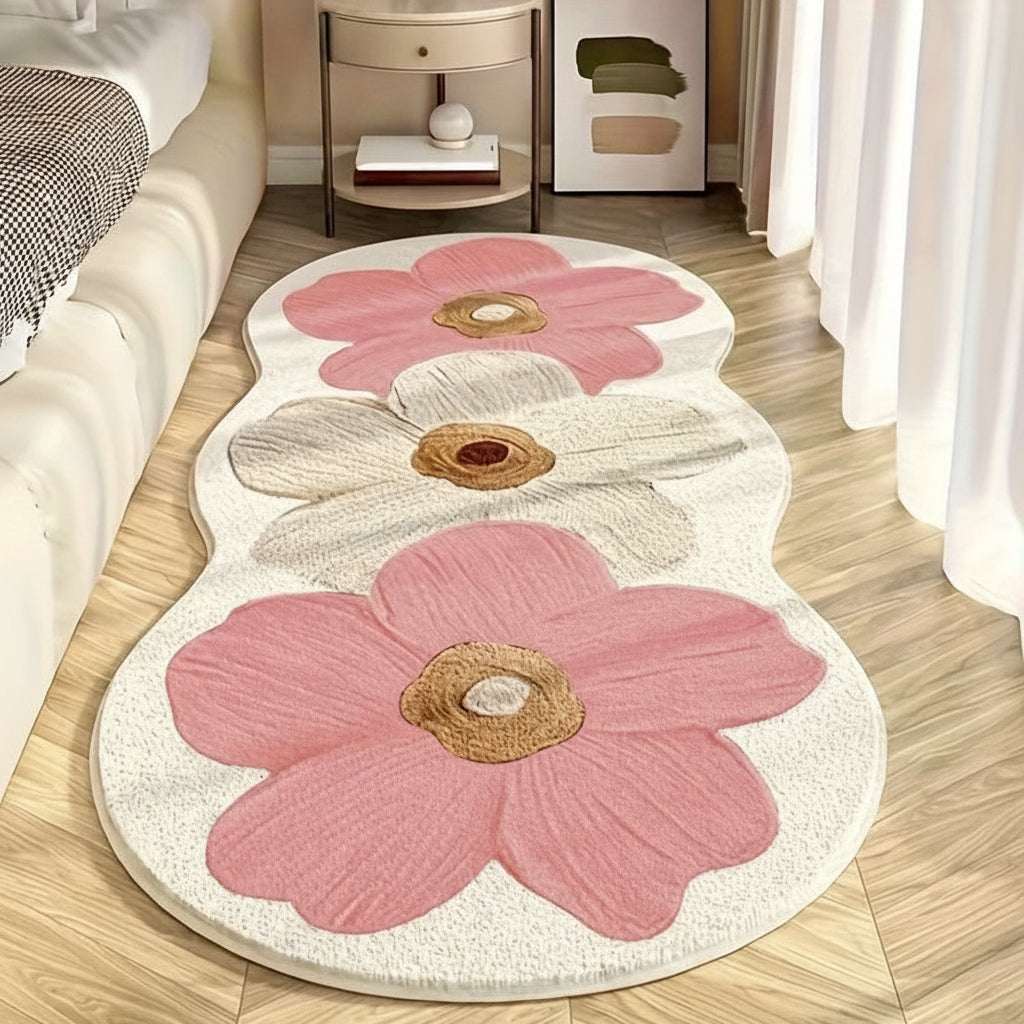 Tapete de Área Floral Irregular Macio para Quarto