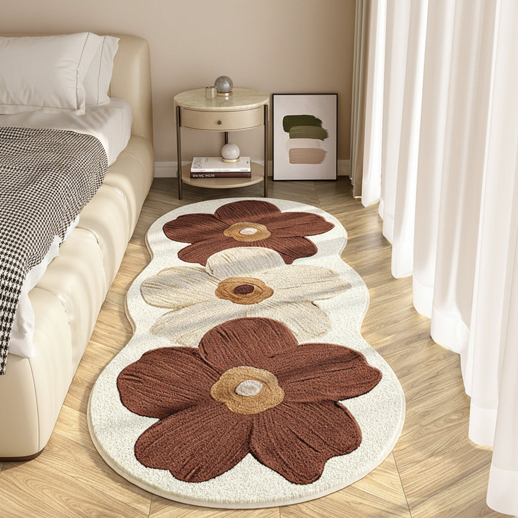 Tapete de Área Floral Irregular Macio para Quarto