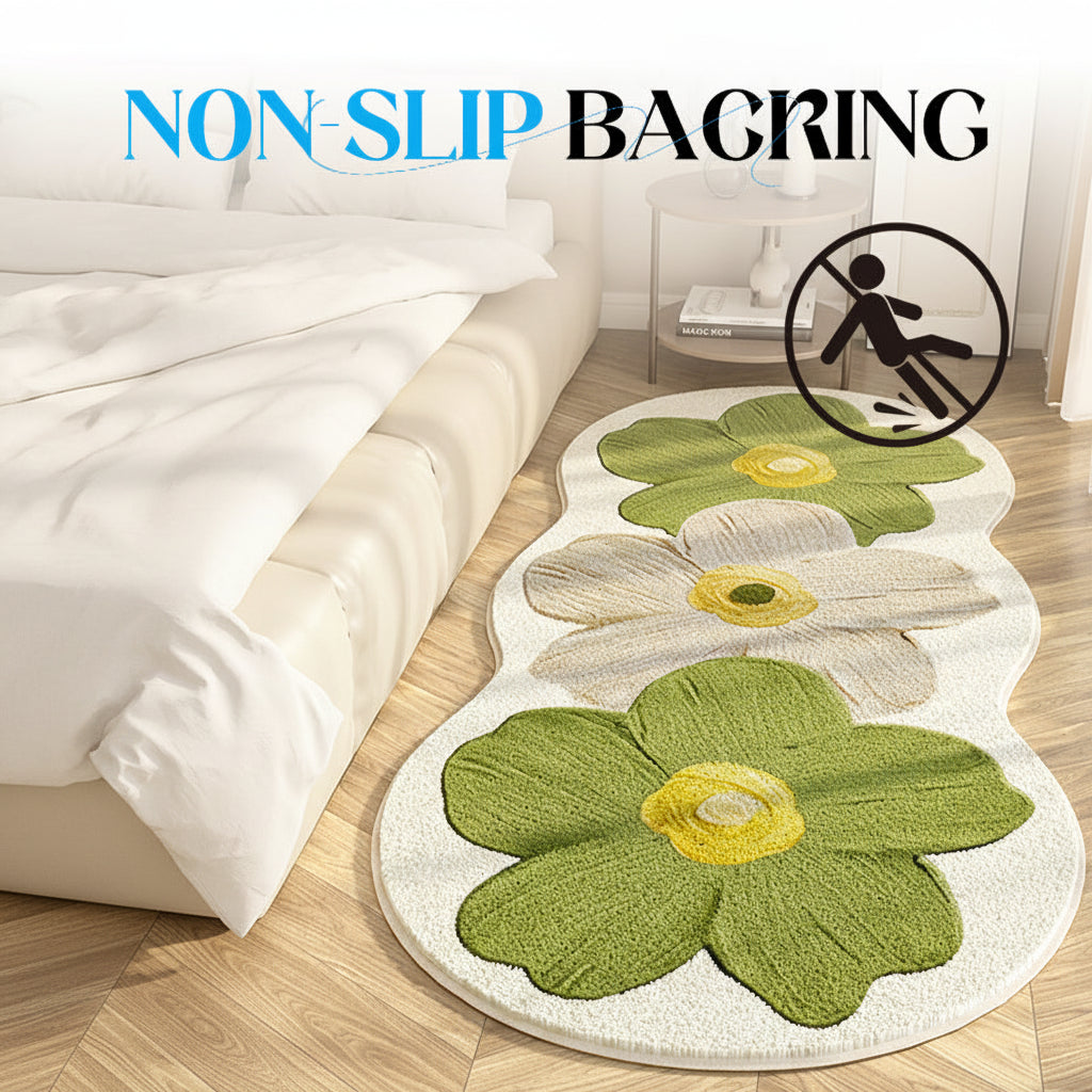 Tapete de Área Floral Irregular Macio para Quarto