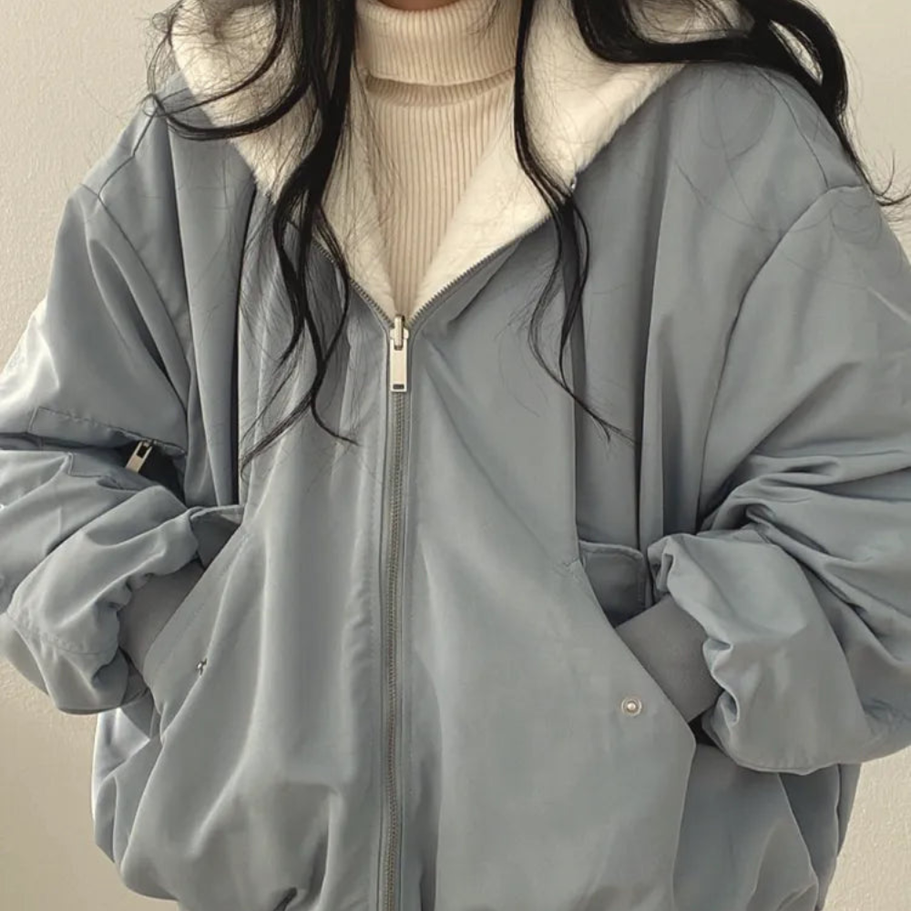 Winterjacke Damen mit Lammfellfutter Reißverschluss Freizeitmantel