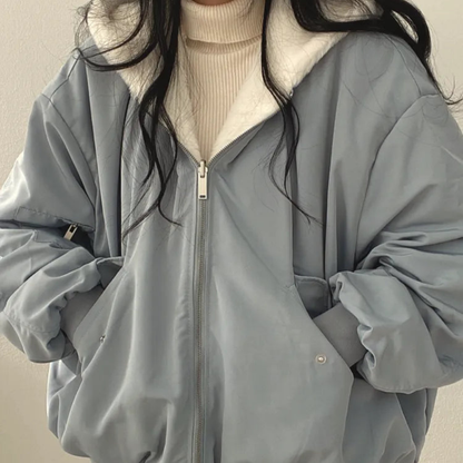 Winterjacke Damen mit Lammfellfutter Reißverschluss Freizeitmantel