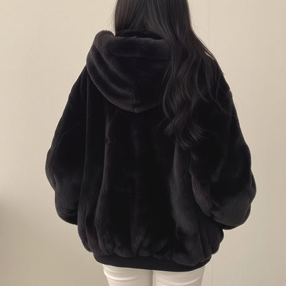 Winterjacke Damen mit Lammfellfutter Reißverschluss Freizeitmantel