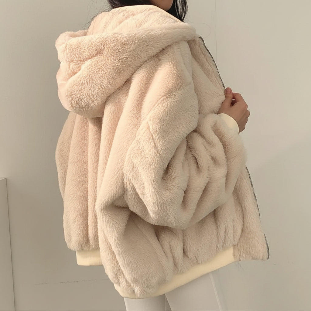Winterjacke Damen mit Lammfellfutter Reißverschluss Freizeitmantel
