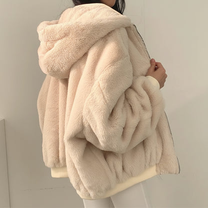 Winterjacke Damen mit Lammfellfutter Reißverschluss Freizeitmantel